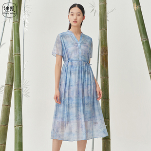 舒适个性 Distin 新款 迪凯中国风水墨印花连衣裙女夏季 长裙 Kidny