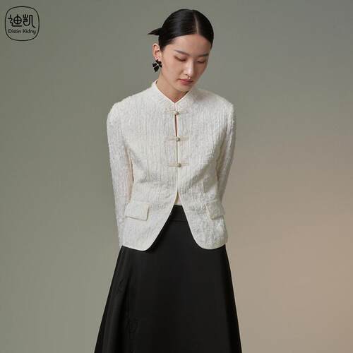时尚提花压褶短外套女新中式西装
