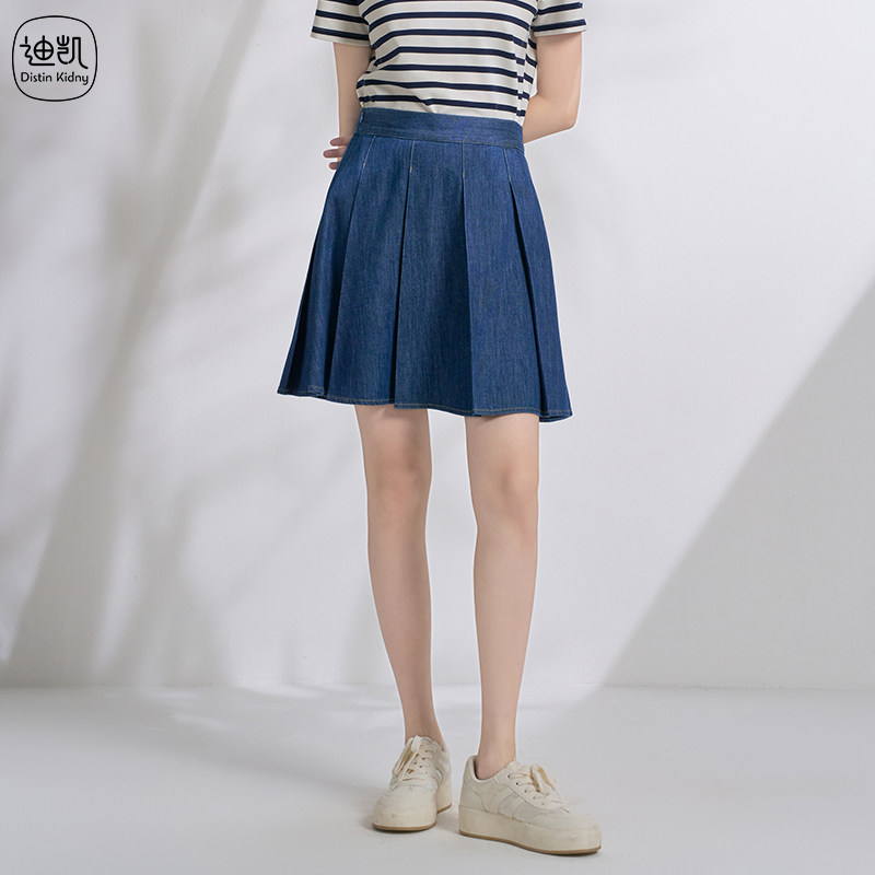 Distin Kidny/迪凯夏季学院天丝牛仔百褶短裙百搭显瘦运动半身裙