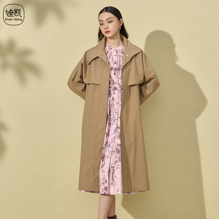 Kidny 中长款 迪凯秋冬款 风衣女宽松OL风格 翻领外套女 长袖 Distin