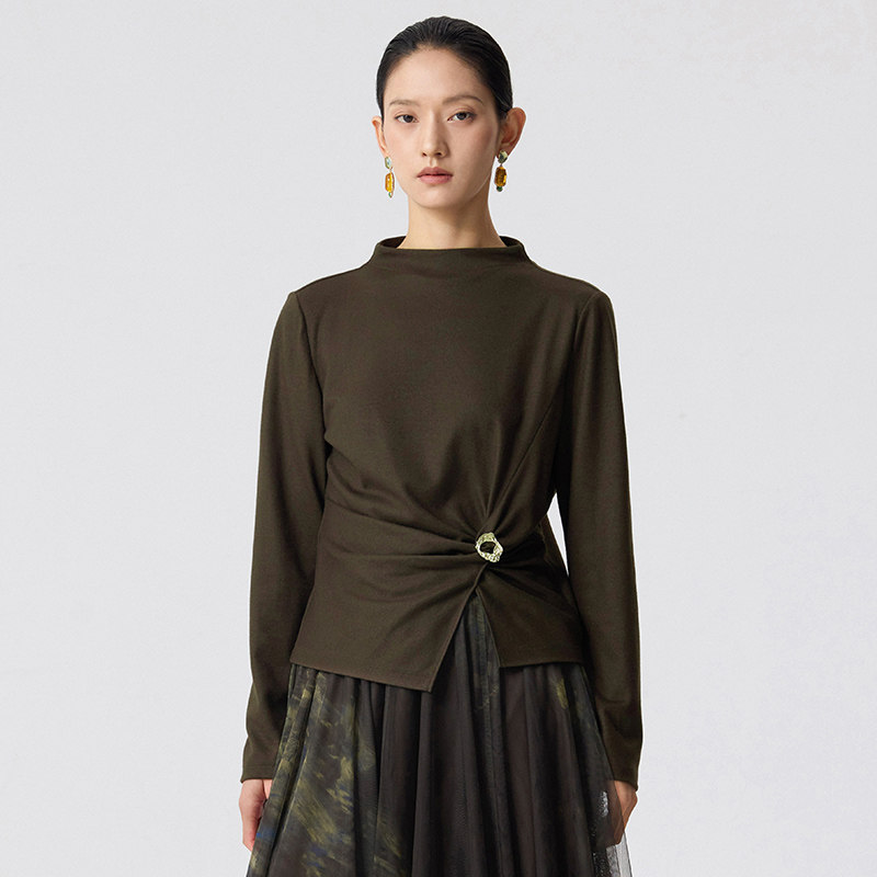 Distin Kidny/迪凯冬季新品绵羊毛半高领上衣女通勤显瘦打底毛衫