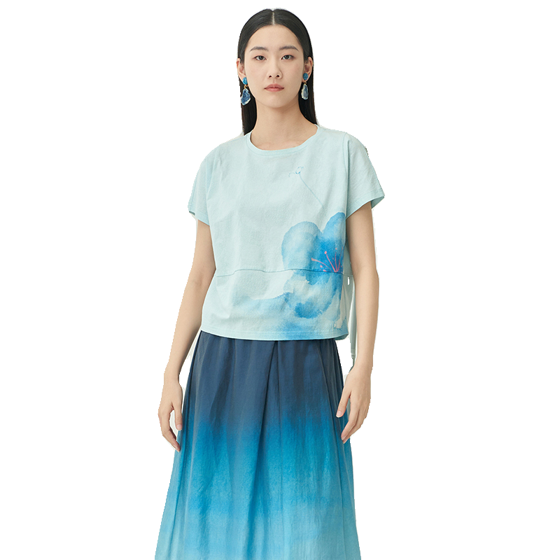 Distin Kidny/迪凯时髦百搭短袖夏季新款文艺清新简约上衣女