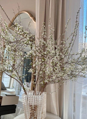 春季彷真手球雪柳枝条新春餐桌装饰花艺插花摆件嫩柳芽枝假花摆设