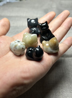 天然和田玉青花墨玉无相猫趴趴猫招财猫溜达猫坐禅猫猫咪挂件提溜