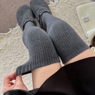 武大君秋冬保暖灰色长筒袜子女日系Lolita甜美白色麻花过膝高筒袜