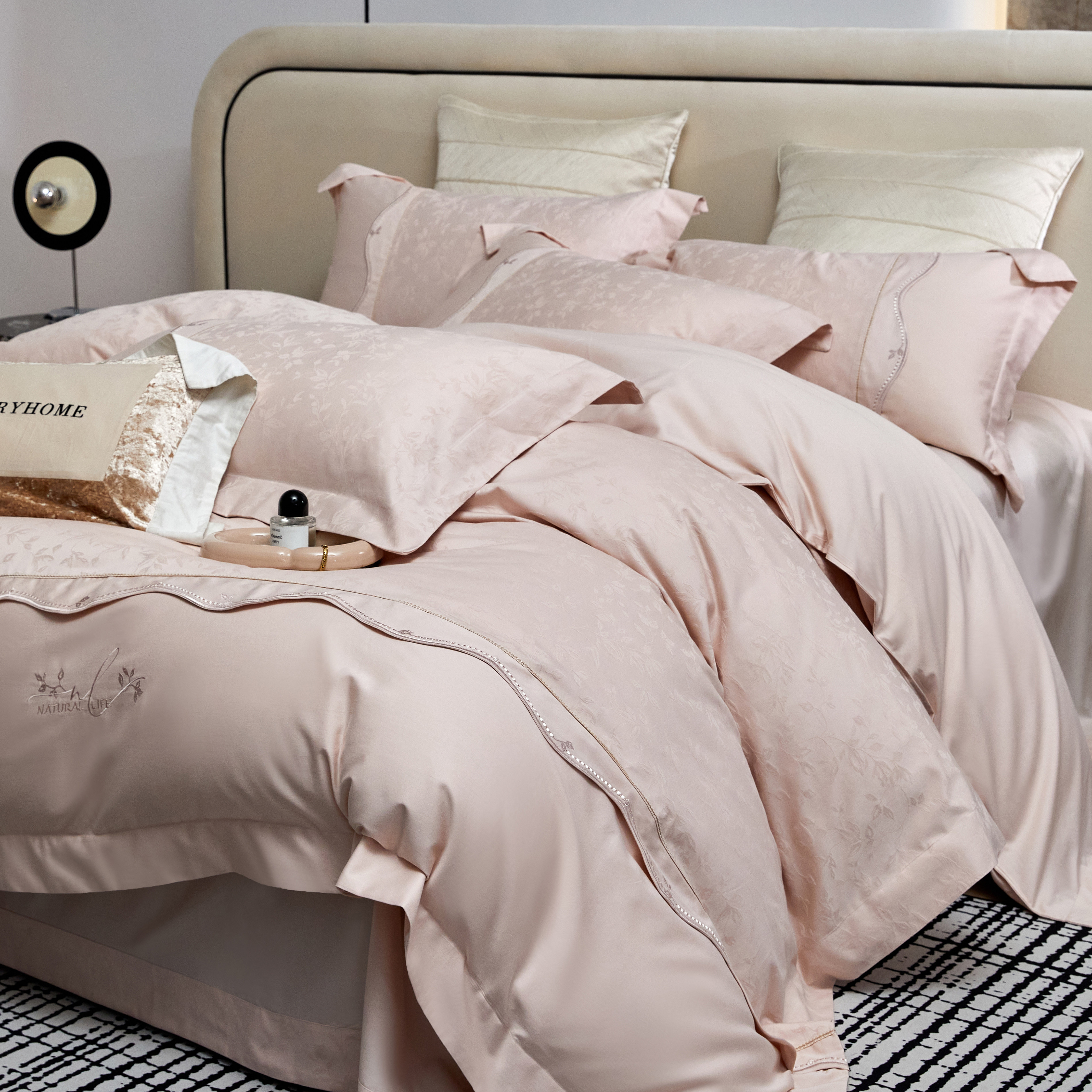 新疆140s长绒棉刺绣全棉纯棉提花云锦缎面被套四件套全棉纯棉床单