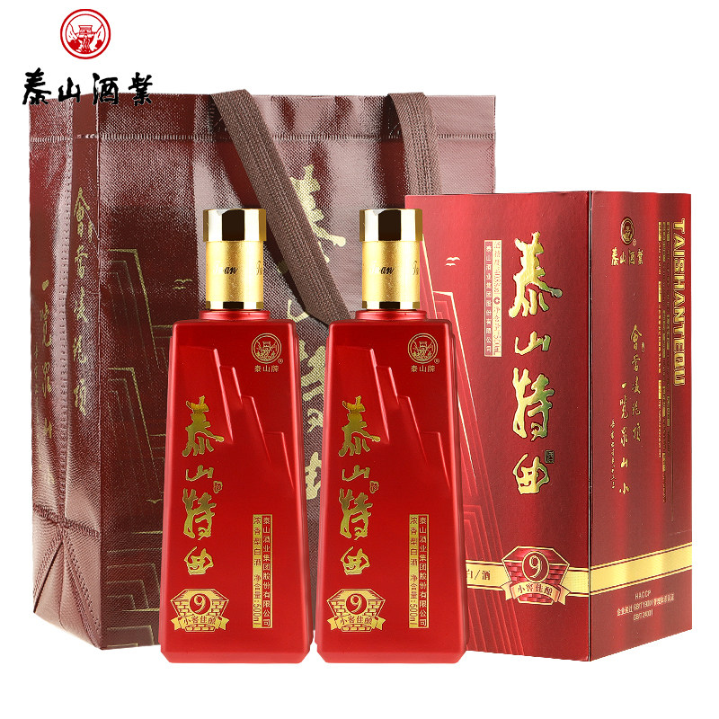 泰山牌泰山特曲 40.8度浓香型白酒 小窖佳酿9 500ml*2瓶 配拎袋