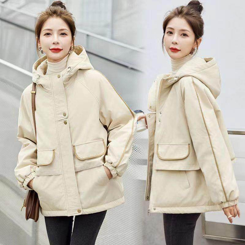 休闲连帽加绒派克服女大码2025秋冬新款高级感气质显瘦风衣外套女,女装/女士精品,时尚套装,淘宝优惠券,粉丝福利购,淘宝优惠卷