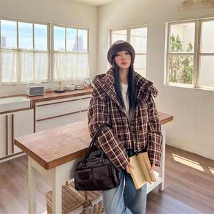 韩系格子短款棉衣外套女装冬季2025新款加厚保暖小个子面包服棉服