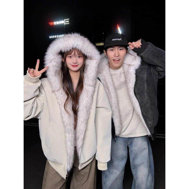 复古大毛领皮衣外套男冬季座山雕连帽棉服韩系慵懒风松绒风穿搭,女装/女士精品,时尚套装,淘宝优惠券,粉丝福利购,淘宝优惠卷