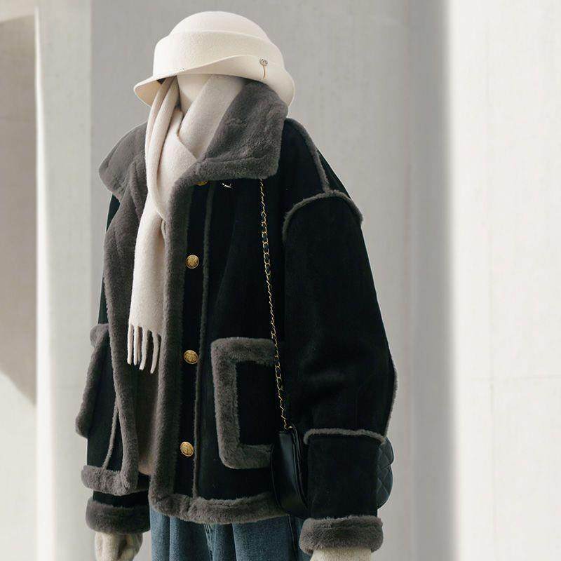黑色仿麂皮绒皮毛一体外套冬季外套新款复古加绒加厚毛毛上衣女,女装/女士精品,时尚套装,淘宝优惠券,粉丝福利购,淘宝优惠卷