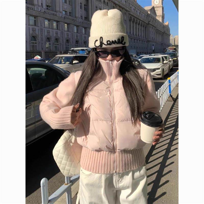 甜美粉色针织拼接短款棉服女冬季2025新款棉衣外套设计感立领上衣,女装/女士精品,时尚套装,淘宝优惠券,粉丝福利购,淘宝优惠卷
