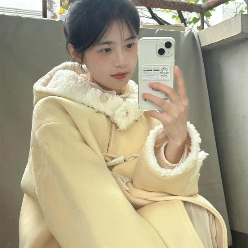 高级感牛角扣毛呢子外套女秋冬季2025新款慵懒风大衣小个子中长款,女装/女士精品,时尚套装,淘宝优惠券,粉丝福利购,淘宝优惠卷