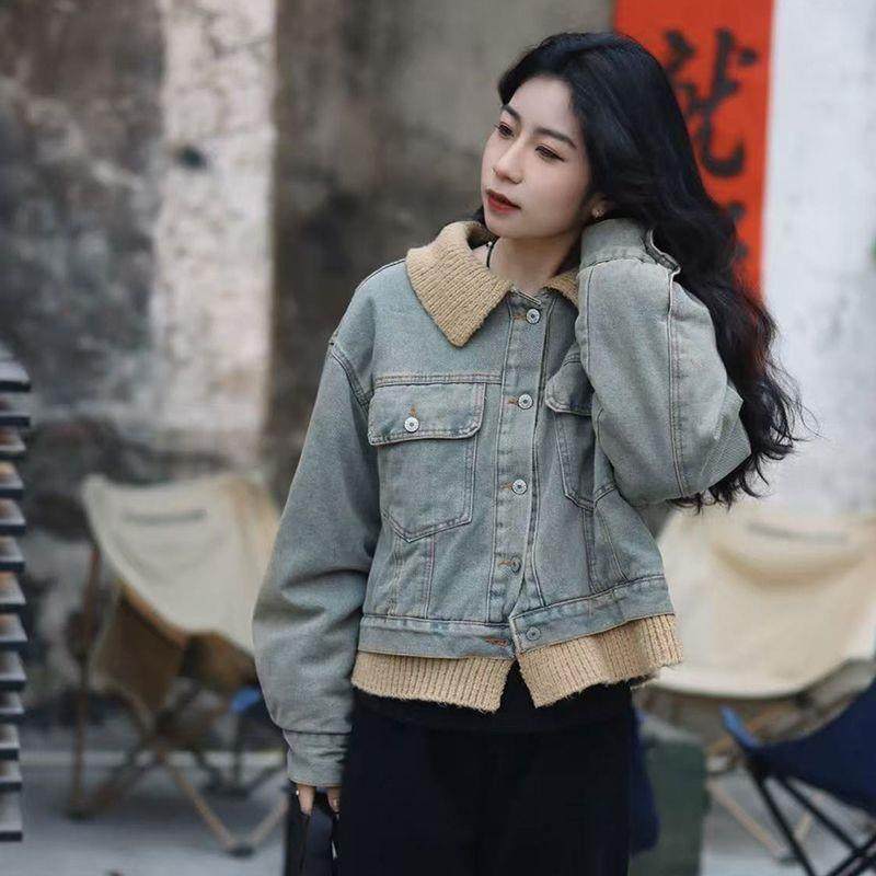 韩版时尚加绒加厚牛仔外套女秋冬港风翻领慵懒风宽松减龄夹克上衣,女装/女士精品,时尚套装,淘宝优惠券,粉丝福利购,淘宝优惠卷