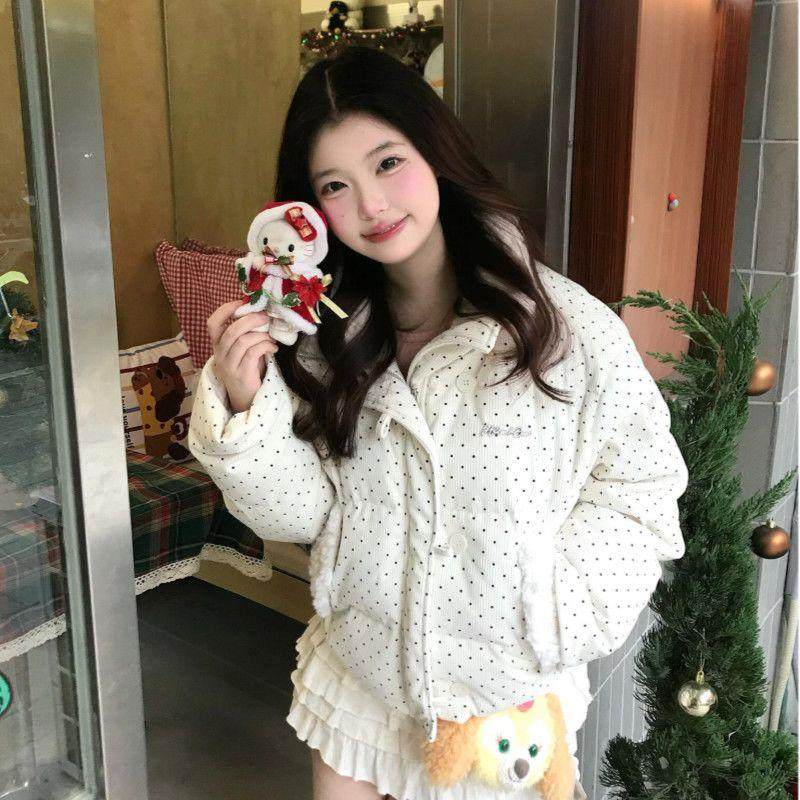 小个子学院甜美可爱减龄羊羔绒加厚保暖拼接翻领波点棉服冬季新款,女装/女士精品,时尚套装,淘宝优惠券,粉丝福利购,淘宝优惠卷