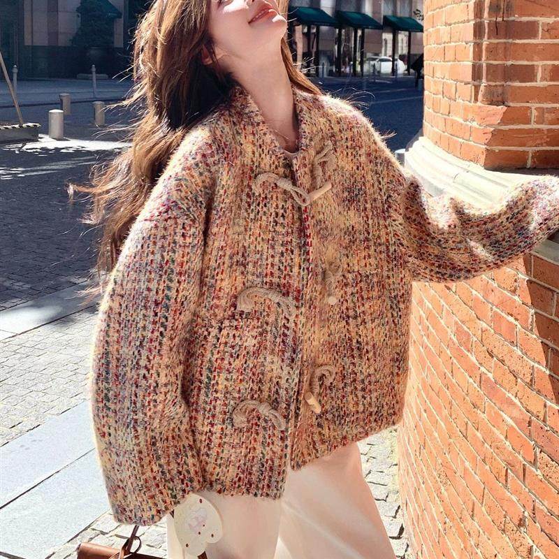 彩色粗花呢牛角扣短外套女秋天2025新款法式加厚巨好看小香风上衣,女装/女士精品,时尚套装,淘宝优惠券,粉丝福利购,淘宝优惠卷