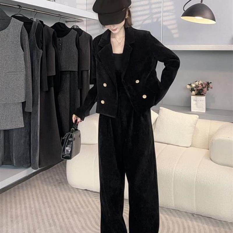 高级雪尼尔套装女2025春季新款小香风上衣阔腿裤两件套轻奢时尚潮,女装/女士精品,时尚套装,淘宝优惠券,粉丝福利购,淘宝优惠卷