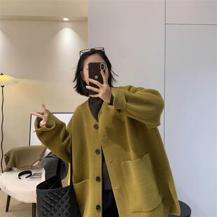 新款宽松气质外套珍珠绒不气球加厚加密秋大衣毛衣针织开衫外套女