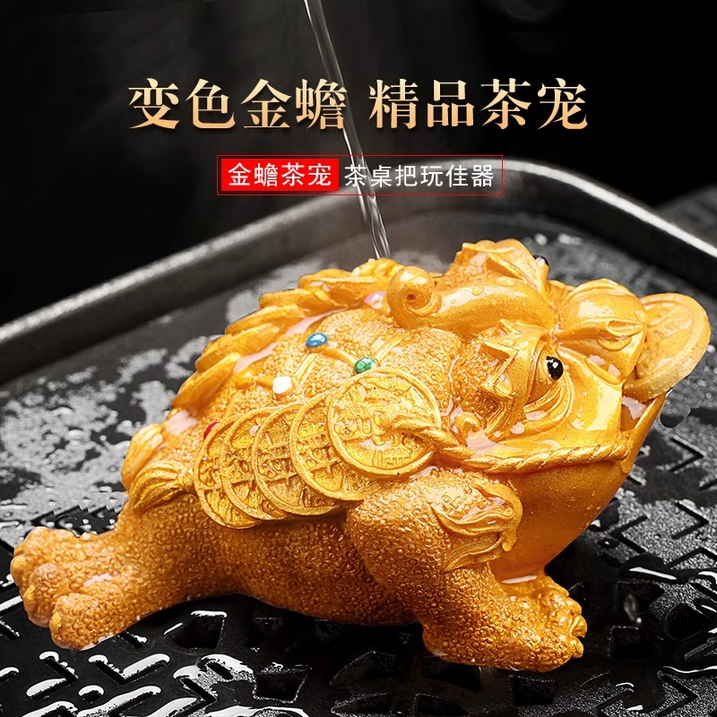 变色茶宠摆件金蟾蟾蜍可养宠物茶台茶桌茶盘茶玩精品茶道茶具配件