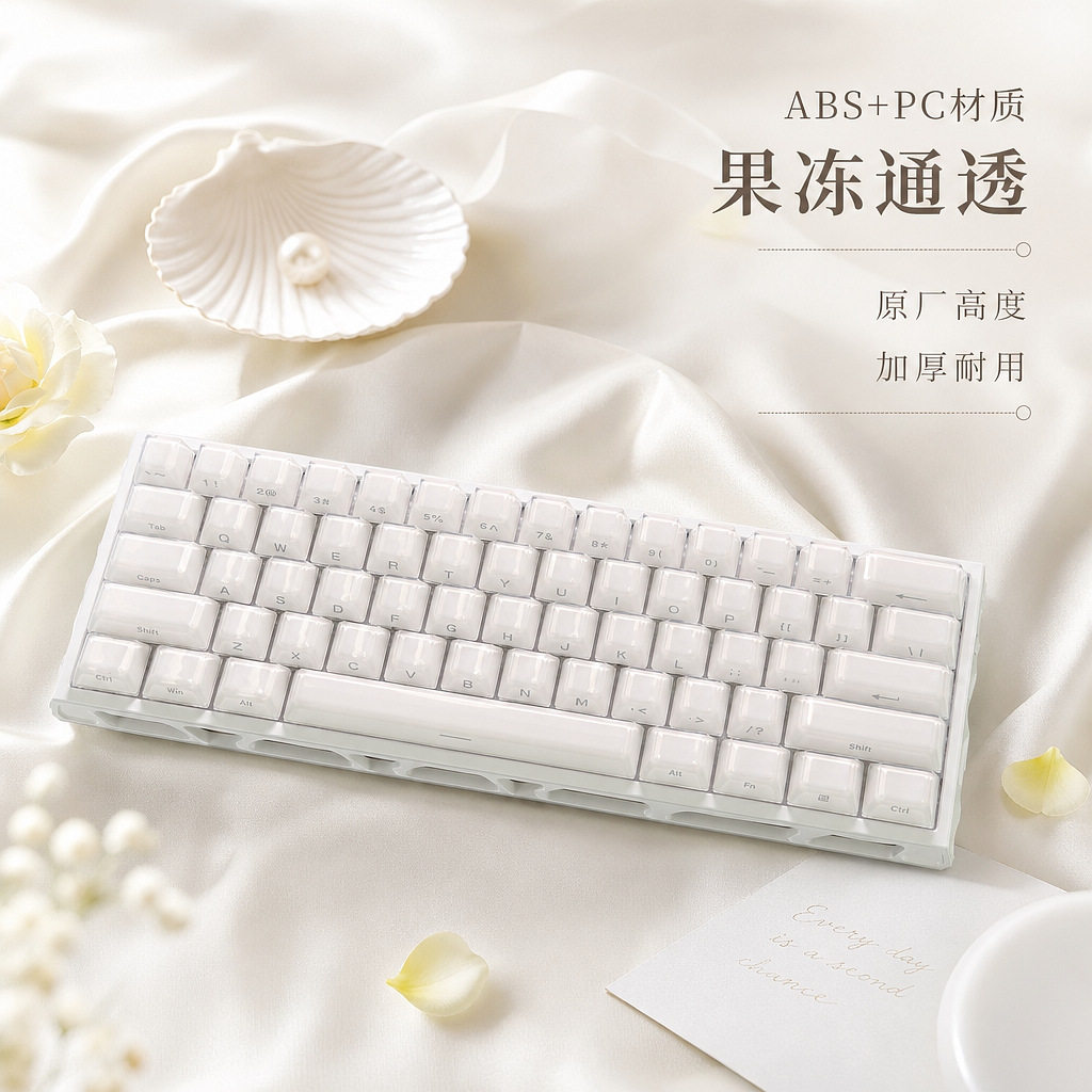 ACE68粉水晶果冻键帽原厂高度侧刻机械十字轴磁轴满改键盘帽rog75图片