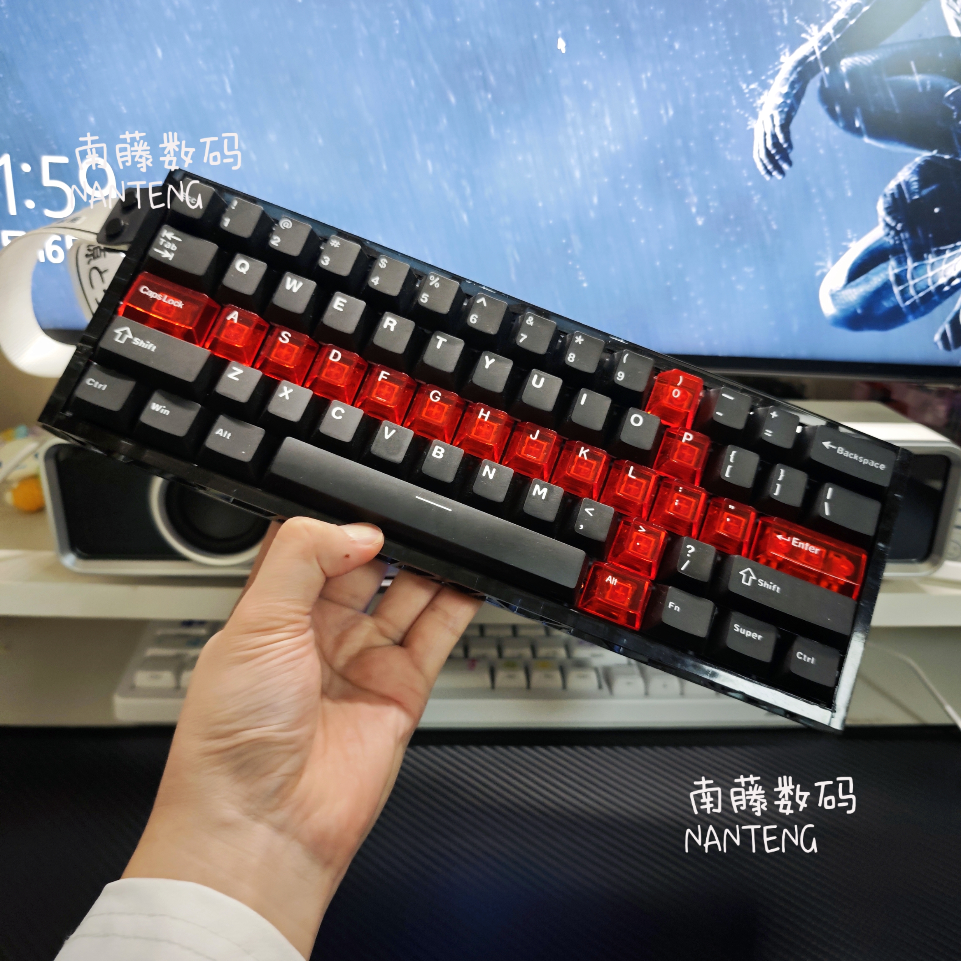 ev63黑色红透宝剑键帽pbt材质