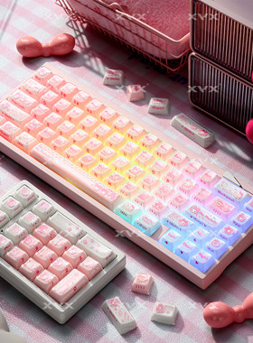 XVX核心设计白果冻美乐蒂键帽粉白双拼磁轴机械键64配列女生EV63