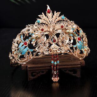 中式汉服新娘头饰秀禾凤冠新款大气金色明制结婚发冠婚礼古装发饰