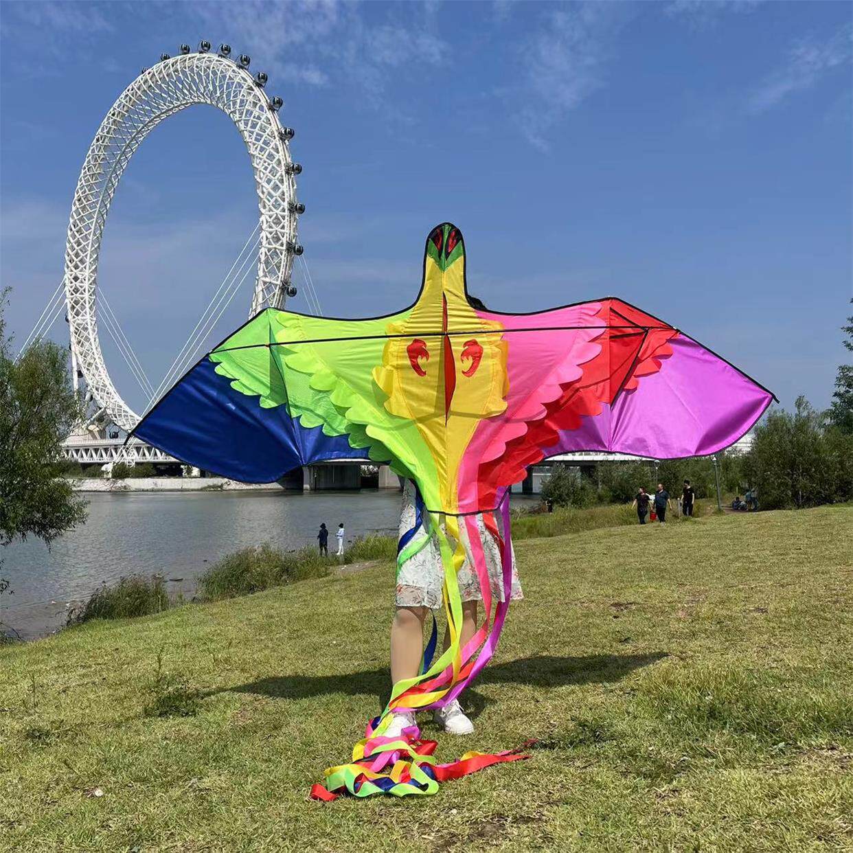 潍坊风筝前撑杆凤凰七彩鸟成人风筝放飞厂家