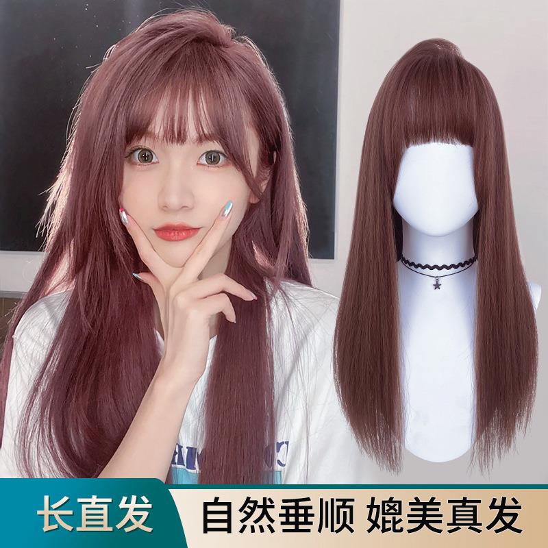 假发女长发全头套式长直发空气刘海仿真假头发假发套一件代发