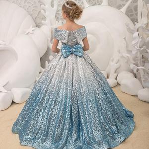 儿童礼服女童夏季新款蓝色钢琴比赛礼服女孩公主裙生日主持蓬蓬裙