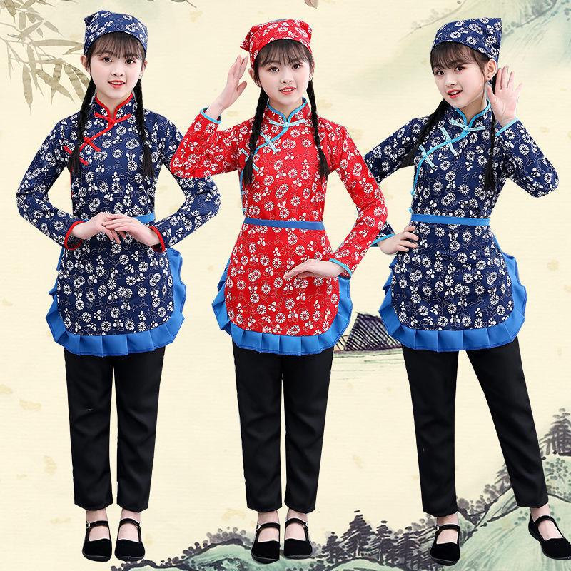 村姑阿庆嫂碎花演出服乡村民族舞蹈采茶女服装民国农民衣服客家