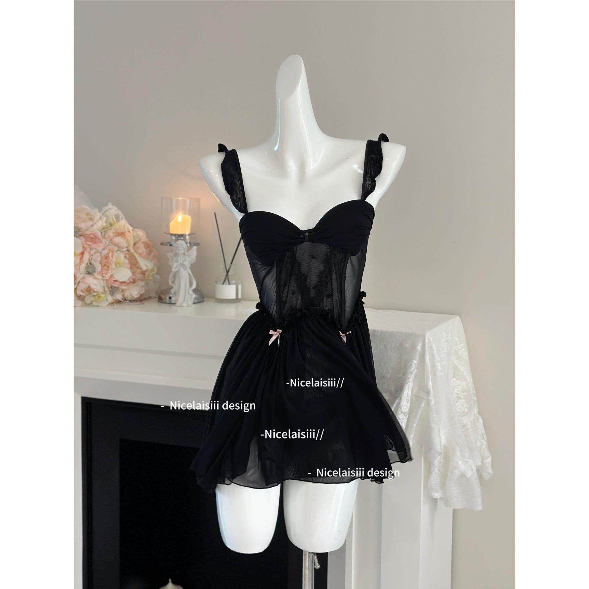 云兮学姐·叠层浪漫 法式宫廷风性感吊带睡衣新款带鱼骨网纱睡裙