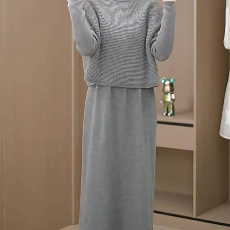 灰色针织时尚套装女2025冬季新款中年妈妈装气质女神范两件套裙子,女装/女士精品,时尚套装,淘宝优惠券,粉丝福利购,淘宝优惠卷