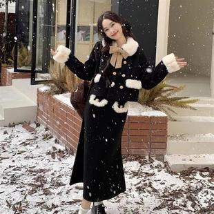 小香风独特绝美小套装 穿搭一整套 加绒加厚千金感毛呢外套长裙冬季