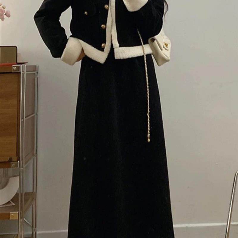 小香风翻领加绒加厚羊羔绒外套女显瘦百搭设计感上衣半身裙两件套,女装/女士精品,时尚套装,淘宝优惠券,粉丝福利购,淘宝优惠卷