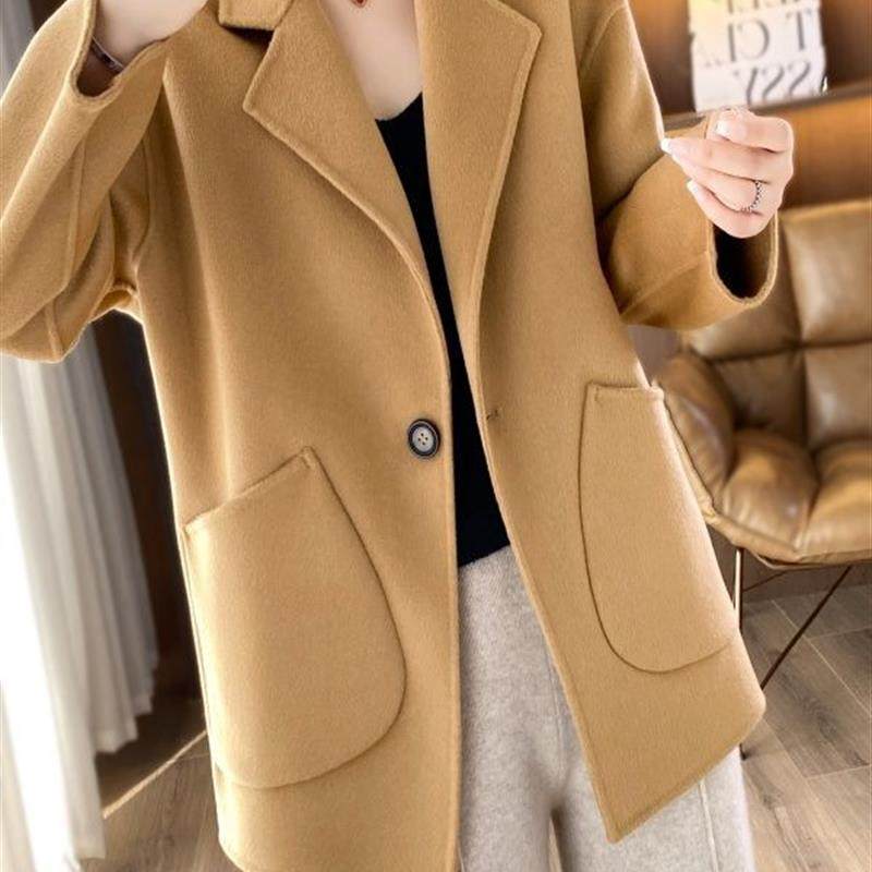 羊毛双面呢羊毛大衣女士短款气质韩系冬季一粒扣宽松毛呢子外套女,女装/女士精品,时尚套装,淘宝优惠券,粉丝福利购,淘宝优惠卷