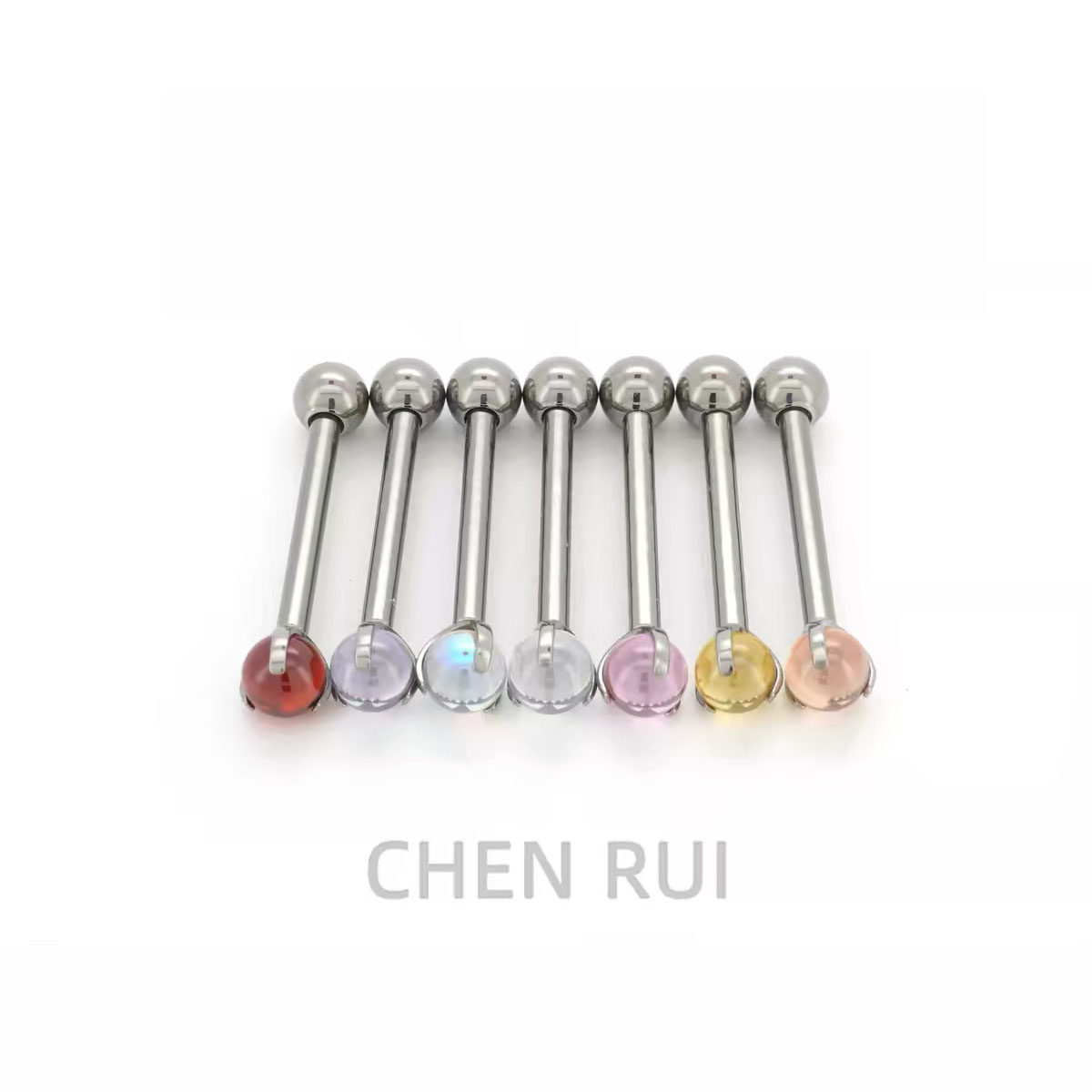 舌钉钛合金爆闪内螺纹亚文化可喝酒饰品内螺旋透明小球粉色4mm