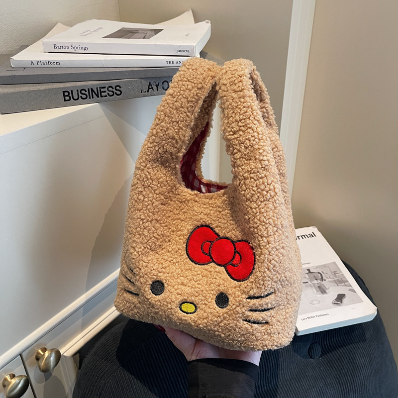 秋冬毛绒哈喽kt猫手提包日常通勤杂物零食手腕水桶包复古便携拎包,箱包皮具/热销女包/男包,水桶包,淘宝优惠券,粉丝福利购,淘宝优惠卷