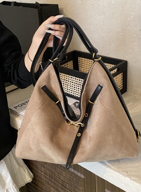 韩系复古托特包高级感磨砂皮双面包包日常通勤学生双肩包一包三背