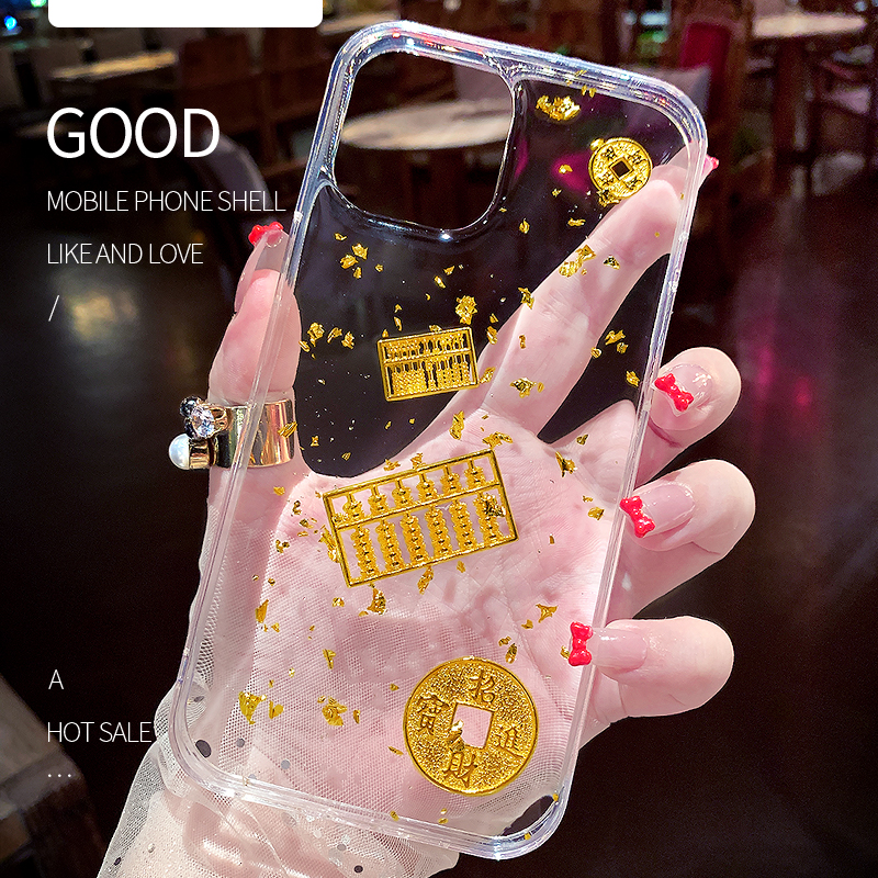 适用苹果16原创手机壳iphone15promax新款14滴胶13金箔xr防摔8plus透明xs保护套mini女7硅胶12招财se好运算盘