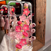 桃花朵朵招财爆闪苹果17手机壳透明iphone16promax15滴胶14闪粉13女11金箔12mini适用xs保护套7春天8plus新年