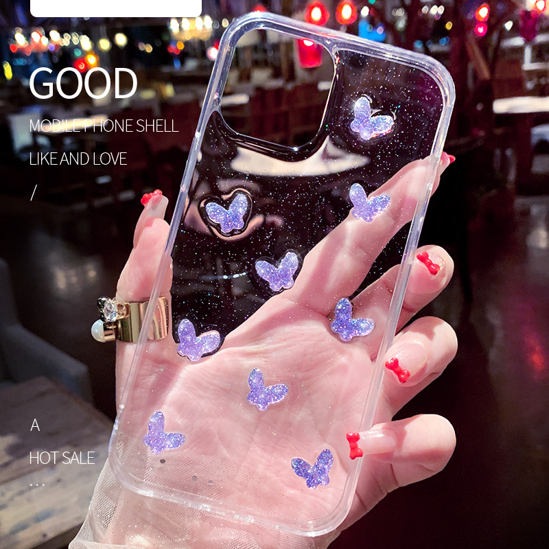 紫色蝴蝶结苹果17原创iphone16promax新款手机壳15滴胶14闪粉13防摔8plus透明xs保护套12mini硅胶7se紫色适用