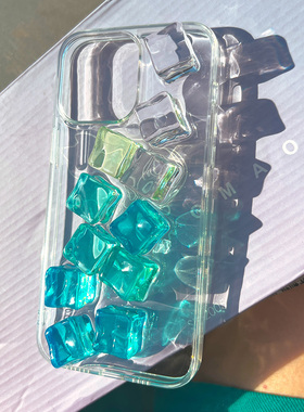 立体冰块苹果17原创iphone16promax新款手机壳15蓝色14滴胶13透明8plus保护套12mini女7硅胶xr小众se夏天适用