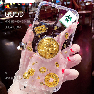 适用苹果17原创手机壳iphone16promax新款15滴胶14金箔13防摔8plus透明xs保护套mini硅胶7好运se麻将12招财虎