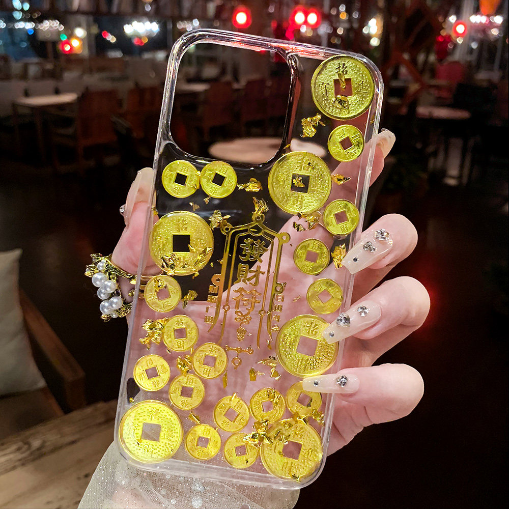 适用苹果17原创手机壳iphone16promax新款14滴胶13金箔15防摔8plus透明xs保护套mini硅胶7招财se好运12发财符