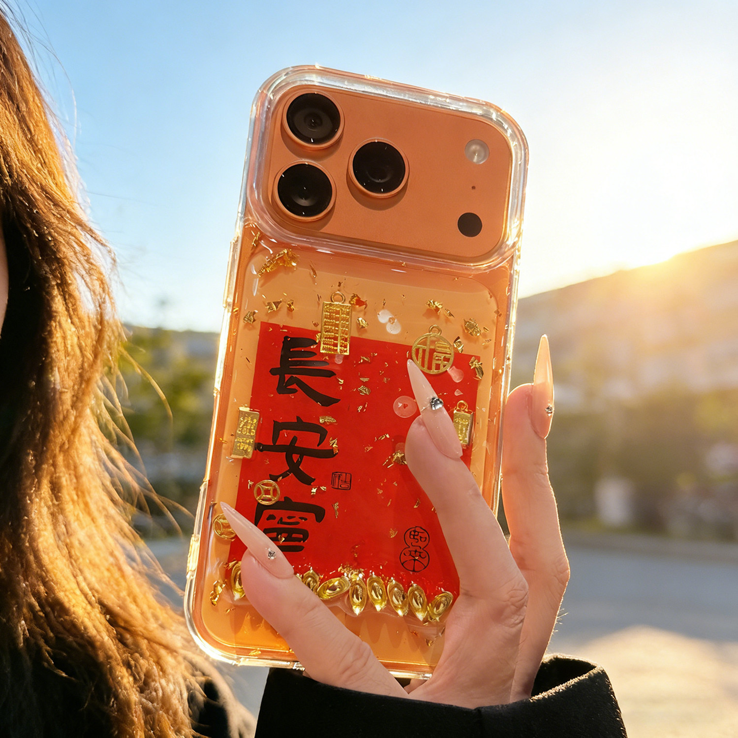 对联招财苹果17手机壳透明iphone16promax滴胶15红色14金箔13马新年12mini适用xs保护套女7se闪粉8plus黄金色