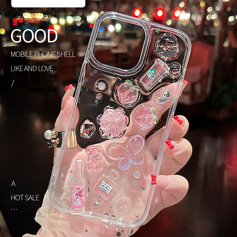 小熊可爱苹果17原创iphone16promax新款手机壳15滴胶14闪粉13防摔8plus透明xs保护套12mini女硅胶粉色7se适用