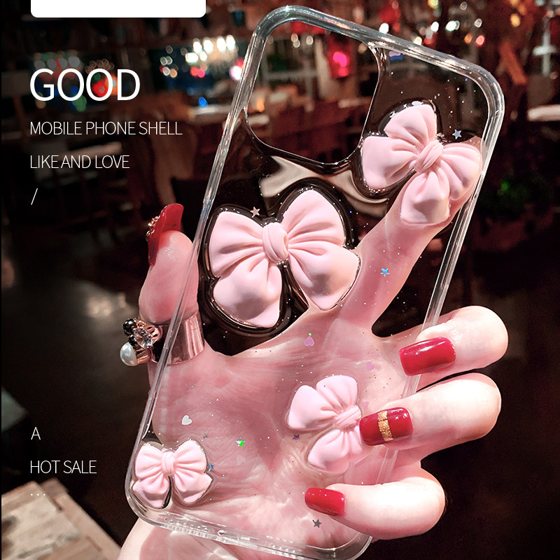 蝴蝶结苹果17原创iphone16promax新款手机壳15滴胶14闪粉13防摔8plus透明xs保护套12mini硅胶7可爱se粉色适用