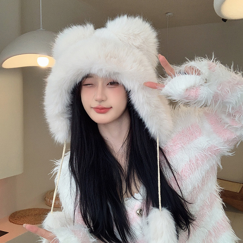 小熊耳朵毛绒帽子女秋冬洋气毛毛保暖护耳包头帽毛茸茸可爱雷锋帽,服饰配件/皮带/帽子/围巾,帽子,淘宝优惠券,粉丝福利购,淘宝优惠卷