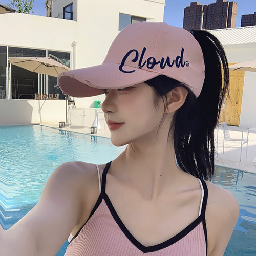 2026可扎高马尾棒球帽女夏季大帽檐防晒遮阳帽显脸小空顶鸭舌帽子